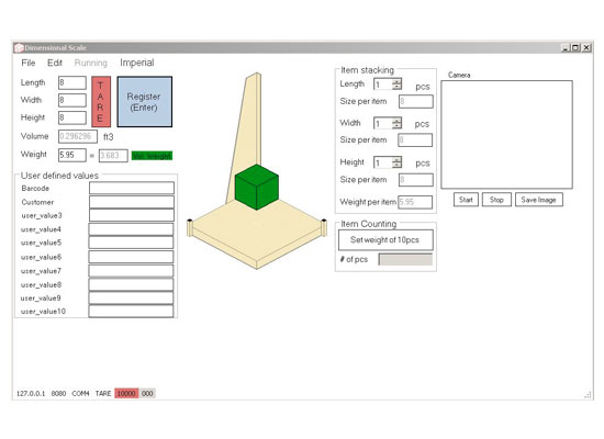 dimensional weighing software GUI